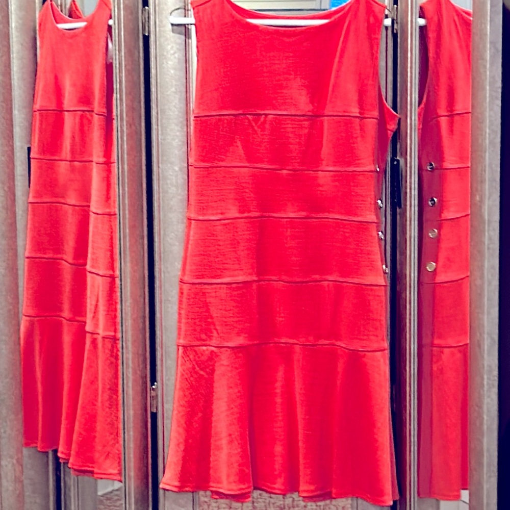 Coral color side button accent dress